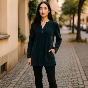 Soft Surroundings Peacock Teal chenille soft sweater with buttons sz medium WT29